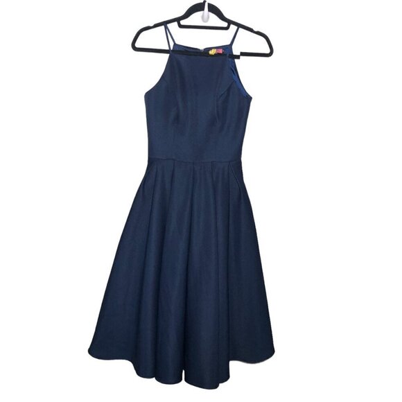 Chi Chi Cassandra High Neck Cami Strap Midi Dress Navy Blue - Picture 2 of 6